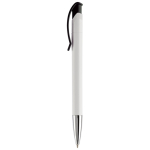 Caneta de plástico de cor branca com detalhes no botão cor branco/preto