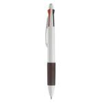Caneta publicitária multifunções 4 em 1 com pega colorida cor branco/preto