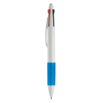 Caneta publicitária multifunções 4 em 1 com pega colorida cor branco/azul