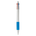 Caneta publicitária multifunções 4 em 1 com pega colorida cor branco/azul segunda vista