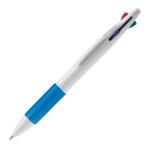 Caneta publicitária multifunções 4 em 1 com pega colorida cor branco/azul terceira vista