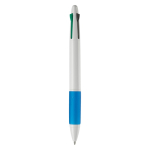 Caneta publicitária multifunções 4 em 1 com pega colorida cor branco/azul quarta vista