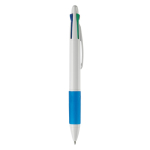 Caneta publicitária multifunções 4 em 1 com pega colorida cor branco/azul quinta vista