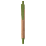 Caneta de bambu e palha de trigo com detalhes coloridos cor verde segunda vista