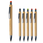Caneta de bambu com ponteira colorida para ecrã táctil