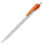 Caneta de merchandising plástica branca com design original de clipe cor cor-de-laranja
