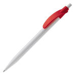 Caneta para publicidade plástica branca com clipe arqueado colorido cor vermelho