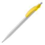 Caneta para publicidade plástica branca com clipe arqueado colorido cor amarelo