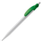 Caneta para publicidade plástica branca com clipe arqueado colorido cor verde