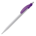 Caneta para publicidade plástica branca com clipe arqueado colorido cor violeta