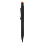 Caneta de metal com logótipo gravado a condizer com cor da ponta cor cor-de-laranja
