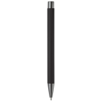 Caneta de alumínio com acabamento soft-touch e tinta azul cor preto quarta vista