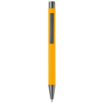 Caneta de alumínio com acabamento soft-touch e tinta azul cor amarelo segunda vista