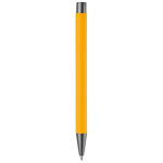 Caneta de alumínio com acabamento soft-touch e tinta azul cor amarelo quarta vista