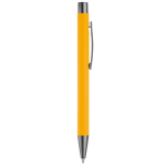 Caneta de alumínio com acabamento soft-touch e tinta azul cor amarelo quinta vista