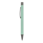 Caneta de alumínio com acabamento soft-touch e tinta azul cor verde menta