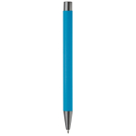 Caneta de alumínio com acabamento soft-touch e tinta azul cor azul-claro quarta vista