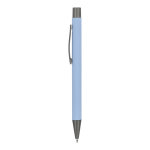 Caneta de alumínio com acabamento soft-touch e tinta azul cor azul pastel