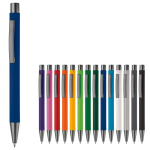 Caneta de alumínio com acabamento soft-touch e tinta azul