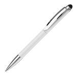Caneta giratória de metal com stylus na parte superior cor branco terceira vista
