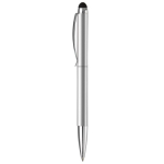 Caneta giratória de metal com stylus na parte superior cor prateado