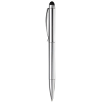Caneta giratória de metal com stylus na parte superior cor prateado brilhante