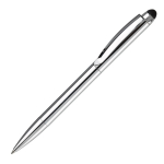 Caneta giratória de metal com stylus na parte superior cor prateado brilhante terceira vista