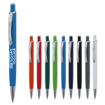 Caneta de alumínio com acabamento soft-touch de cores
