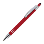 Caneta de alumínio com acabamento soft-touch e 3 anéis prateados cor vermelho terceira vista