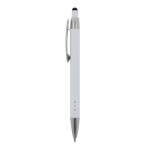 Caneta de alumínio com acabamento soft-touch e 3 anéis prateados cor branco
