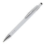 Caneta de alumínio com acabamento soft-touch e 3 anéis prateados cor branco terceira vista