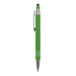 Caneta de alumínio com acabamento soft-touch e 3 anéis prateados cor verde-lima