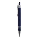 Caneta de alumínio com acabamento soft-touch e 3 anéis prateados cor azul-escuro