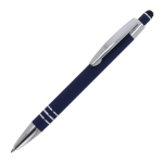 Caneta de alumínio com acabamento soft-touch e 3 anéis prateados cor azul-escuro terceira vista