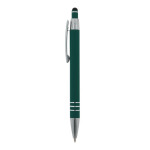 Caneta de alumínio com acabamento soft-touch e 3 anéis prateados cor verde-escuro