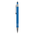 Caneta de alumínio com acabamento soft-touch e 3 anéis prateados cor azul-claro