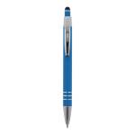 Caneta de alumínio com acabamento soft-touch e 3 anéis prateados cor azul-claro segunda vista