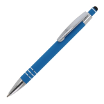 Caneta de alumínio com acabamento soft-touch e 3 anéis prateados cor azul-claro terceira vista