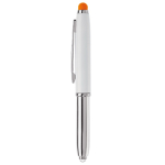 Caneta com ponta em diferentes cores e com luz cor cor-de-laranja