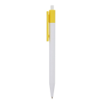Caneta de plástico com detalhes coloridos na parte superior cor amarelo