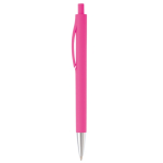 Caneta de plástico com cor completa e ponta metalizada cor cor-de-rosa