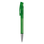 Caneta de plástico transparente colorida com ponta metalizada cor verde transparente