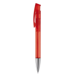 Caneta de plástico transparente colorida com ponta metalizada cor vermelho transparente