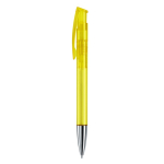 Caneta de plástico transparente colorida com ponta metalizada cor amarelo transparente