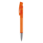 Caneta de plástico transparente colorida com ponta metalizada cor cor-de-laranja transparente