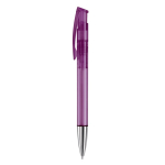 Caneta de plástico transparente colorida com ponta metalizada cor violeta transparente