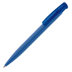 Caneta de plástico de cores com acabamento soft-touch cor azul terceira vista