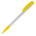 Caneta de plástico com ponta e clip coloridos feita na EU cor amarelo terceira vista