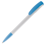 Caneta de plástico com ponta e clip coloridos feita na EU cor azul-claro terceira vista