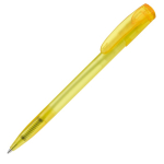 Caneta de plástico transparente colorida com clip arqueado cor amarelo quarta vista